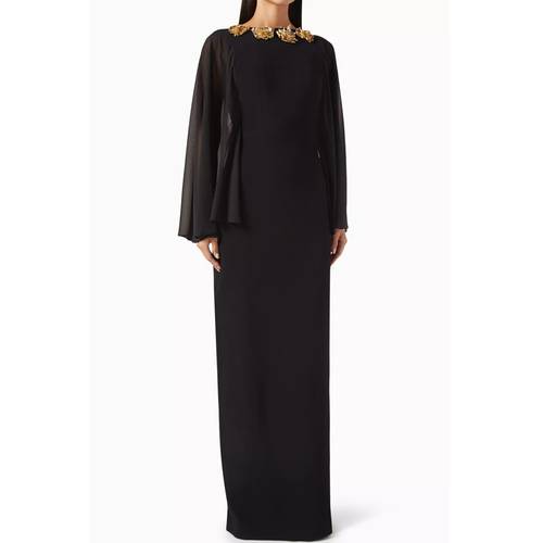   NIHAN PEKER BLACK DRESS WITH GOLDEN EMBROIDERY