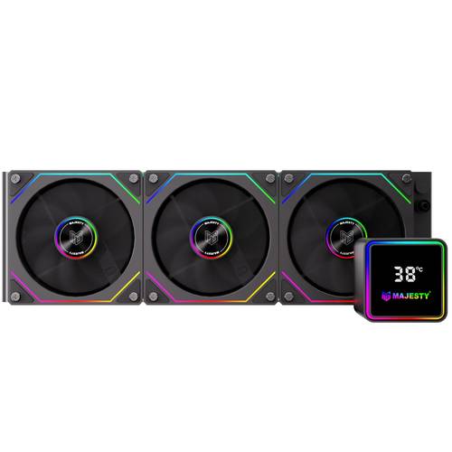 مبرد مائي ماجيستي 360mm ARGB CPU Cooler – شاشة ديجيتال 2.8 بوصة لعرض الحرارة، ثلاث مراوح 120mm، متوافق مع Intel وAMD، لون أسود