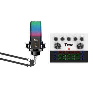 حزمة مايك ومكسر صوت احترافي 3 في 1 للبودكاست والبث المباشر TESO VICTOR - أبيض وأسود