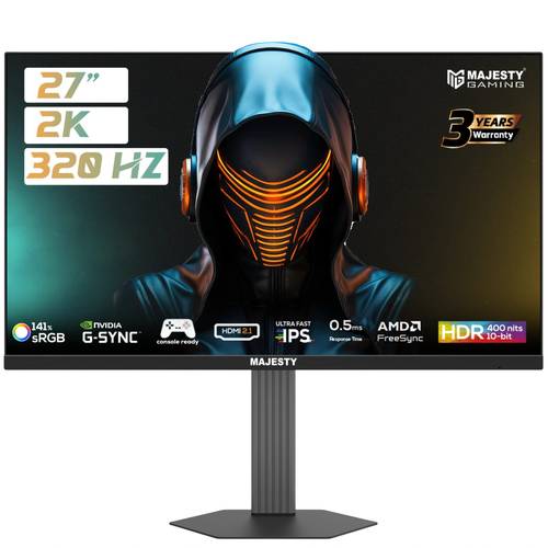 شاشة ألعاب ماجستي 27 بوصة 2K 320Hz – QHD 2K، 320Hz، 0.5ms، FAST IPS، HDR400، G-SYNC-FreeSync تقنية AI