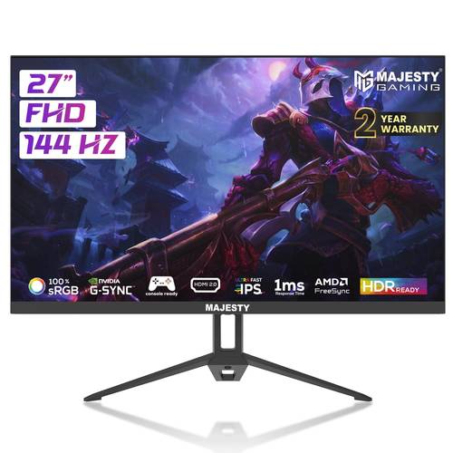 شاشة ألعاب ماجيستي 27 بوصة – FHD 1920×1080، 144Hz، 1ms، IPS، HDR، G-SYNC & FreeSync
