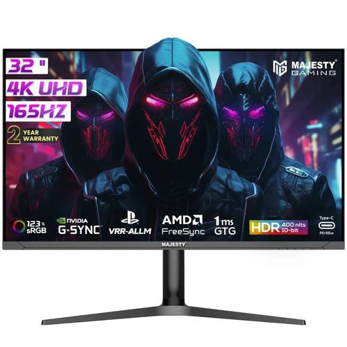 شاشة ألعاب ماجيستي 32 بوصة 4K UHD IPS، 165Hz، 1ms، HDR، G-SYNC & FreeSync