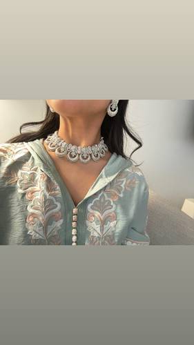 طقم فضه مع الكرستال السماوي