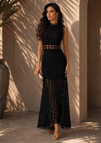 فستان أسود جبير فخم SN2628