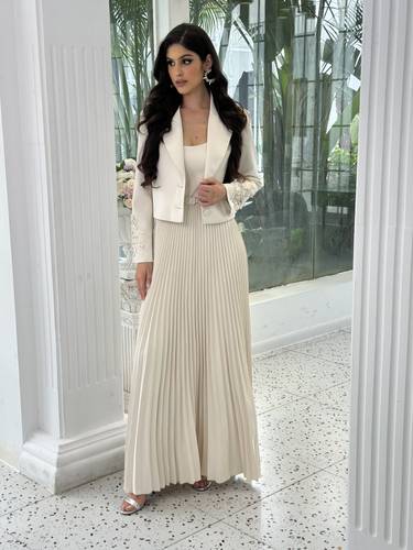 فستان سكري بجاكيت قصير وحزام JUN2620