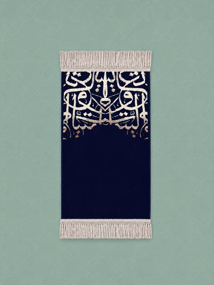 Kids Arabic Calligraphy Prayer Mat - Navy Blue