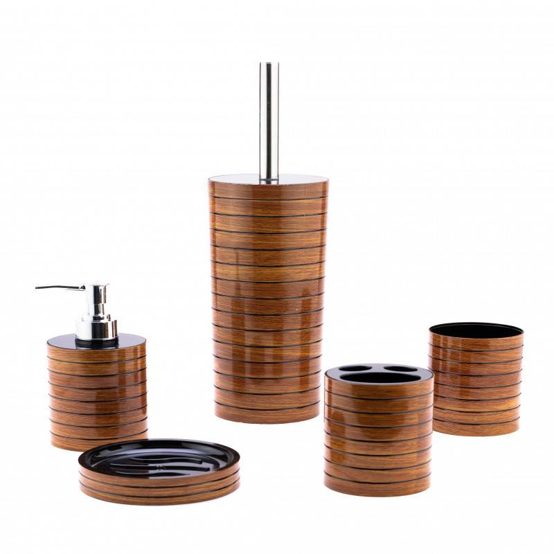 5-Piece Bathroom Accessories Set Brown Wooden