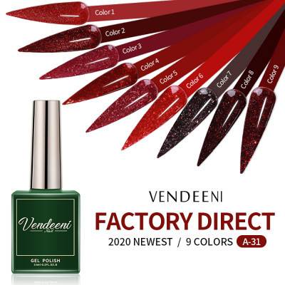 Vendeeni الأحمر بريق سلسلة هلام مسمار البولندية لامعة الترتر هلام ورنيش شبه دائمة UV نقع قبالة مسمار الفن هلام الورنيش 15 مللي