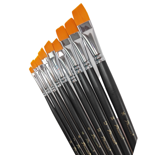Phoenix Angular Brush Golden Nylon Hair Long Handle set 9pcs