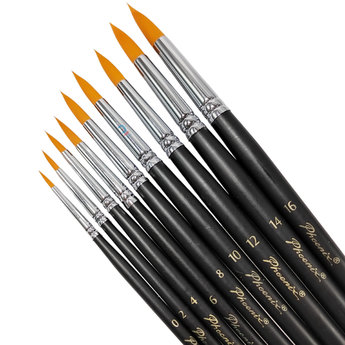 Phoenix Round Brush Golden Nylon Hair Short Handle 6606RS set 9pcs