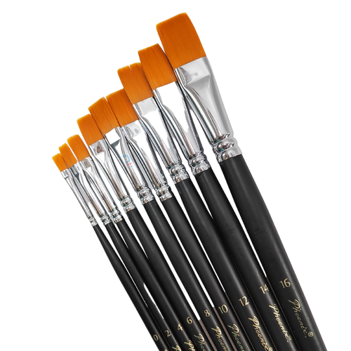 Phoenix Flat Brush Golden Nylon Hair Long Handle set 9 Pcs