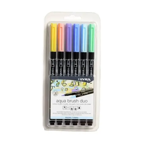 طقم 6 أقلام ماركر ألوان باستيل رأسين  (AQUA BRUSH DUO 6 Pastel Tones) , ليرا