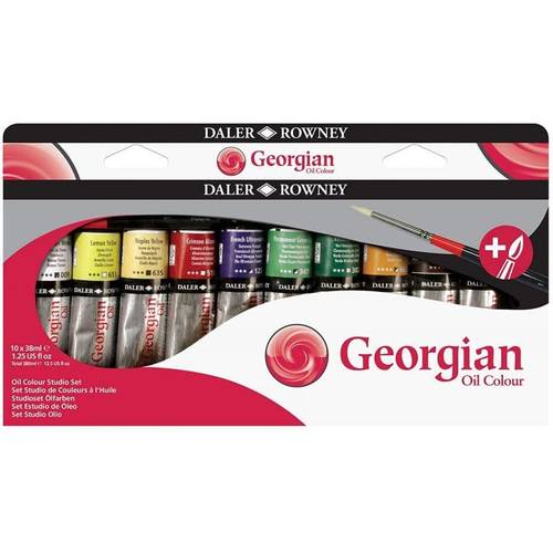 طقم 10 ألوان زيتي + فرشة  38 مل   (Georgian Oil), ديلر روني