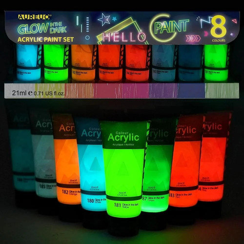 AUREUO Glow in the Dark Acrylic Paint Set 8 Colors 21ml