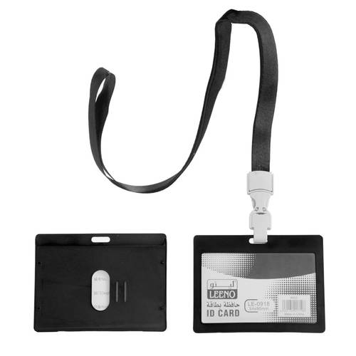 Horizontal Id Card Holder With Lanyard Black
