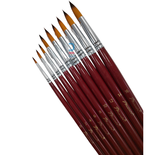 Phoenix Round Brush Colored Nylon Hair Long Handle set 9pcs