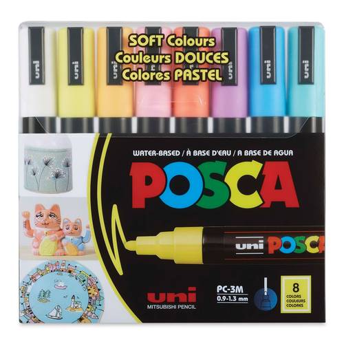 Uni Posca Paint Marker Soft Pastel Colors 0.9mm Set of 8