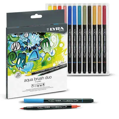 طقم أقلام ماركر 12 لون رأسين (12-AQUA BRUSH DUO) , ليرا