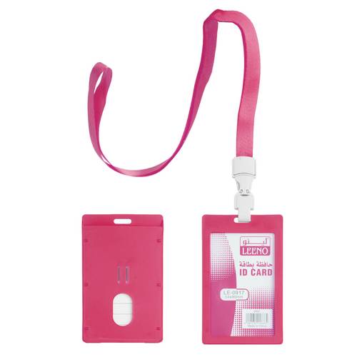 Vertical ID Card Holder With Lanyard Pink