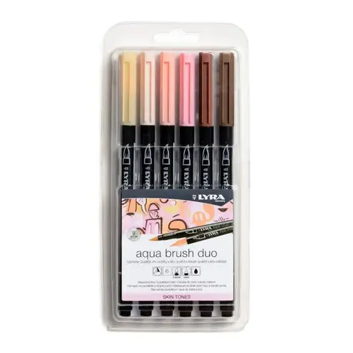 طقم 6 أقلام ماركر درجات البشرة رأسين  (AQUA BRUSH DUO 6 Skin Tones) , ليرا
