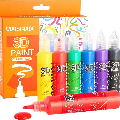 AUREUO 3D Acrylic Paint Pens 6 Colors 25ml