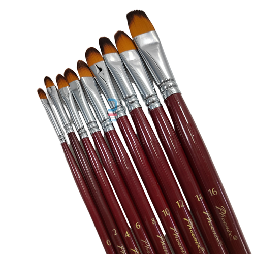 Phoenix Filbert Brush Colored Nylon Hair Long Handle set 9pcs