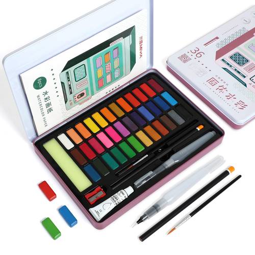Himi Watercolor Kit, 36 Colors , Pink Metal Case
