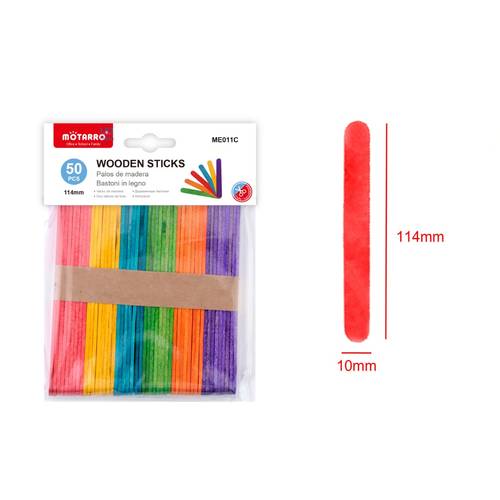 Colored Wooden Sticks 114 mm 50 pcs