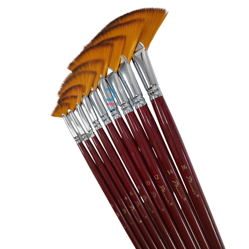Phoenix Fan Brush Colored Nylon Long Handle set 9pcs