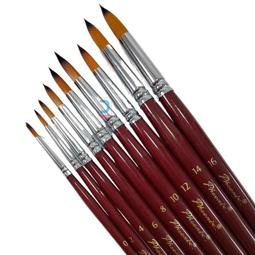 Phoenix Round Brush Colored Nylon Hair Long Handle set 9pcs