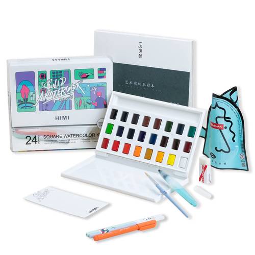 Himi Square Watercolor Kit, 24 Colors, white Case
