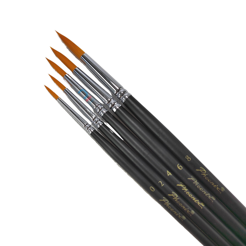 Phoenix Round Brush Golden Nylon Hair Short Handle 6606RSS set 5pcs