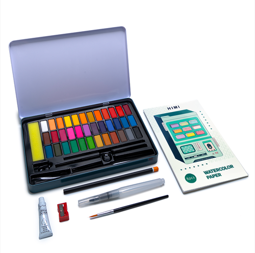 Himi Watercolor Kit, 36 Colors , Green Metal Case