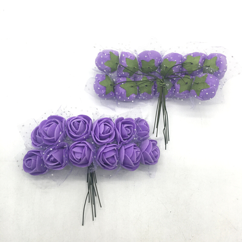Mini Artificial Flowers Purple 12pcs