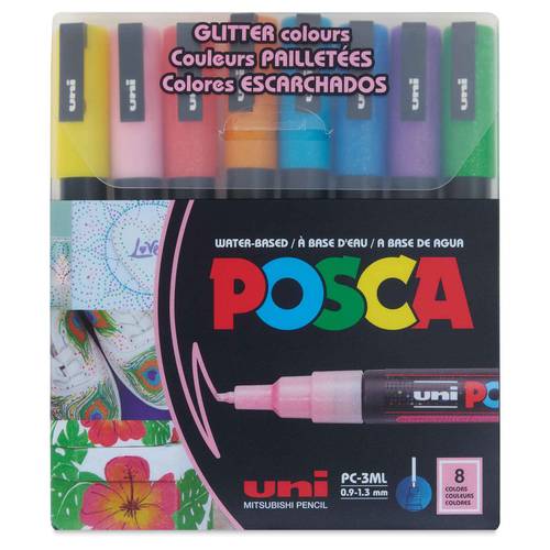 Uni Posca Paint Markers - Glitter, Set of 8, Fine Tip