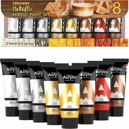 AUREUO Metallic Acrylic Paint Set 8 Colors 21ml