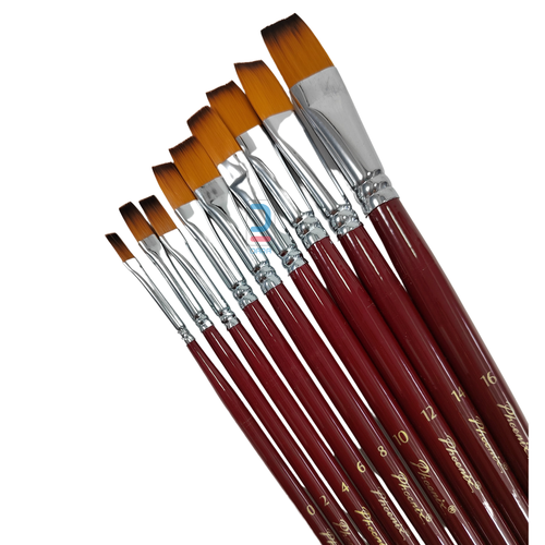 Phoenix Flat Brush Colored Nylon Hair Long Handle set 9pcs