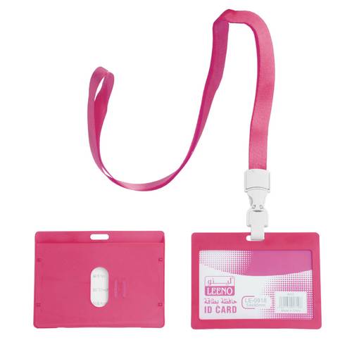 Horizontal Id Card Holder With Lanyard Pink