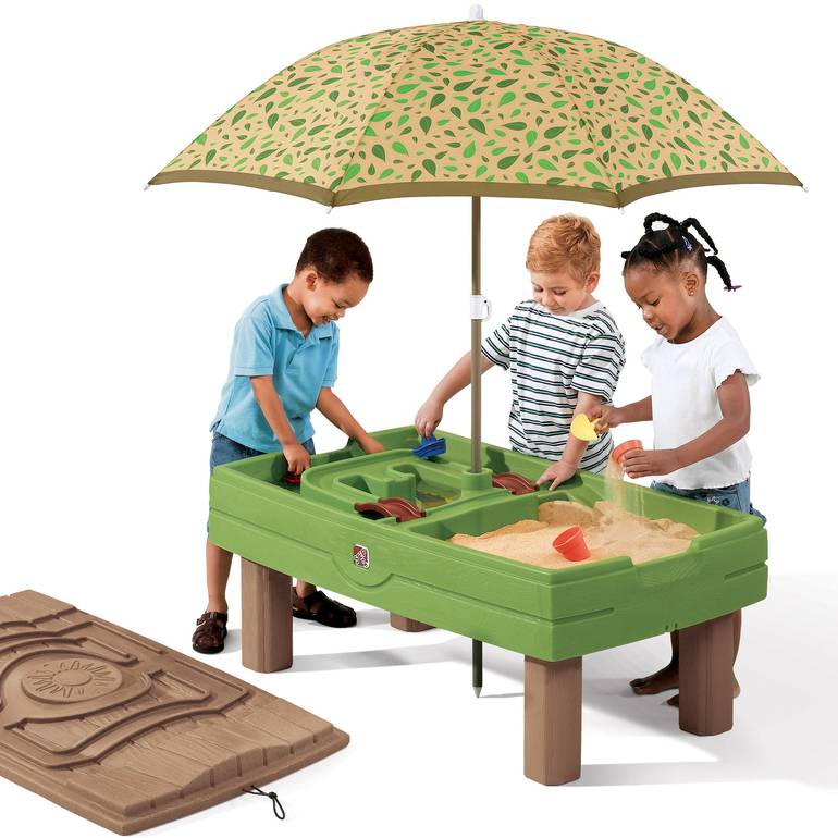 مركز نشاط الرمل والماء الممتع بشكل طبيعي مع مظلة أوراق الشجر