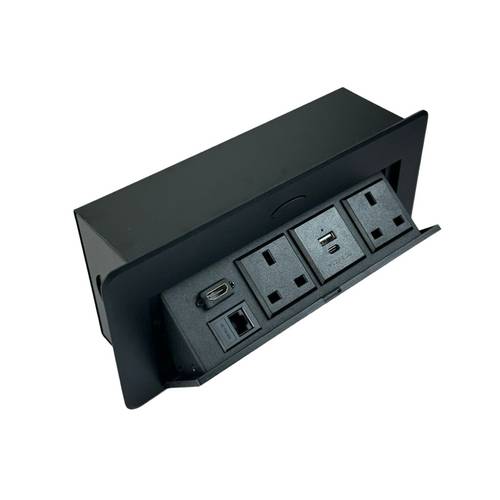علبة فيش مكتبي {2 كهرباء + USB + TYPE C + HD + انترنت} موديل 50042