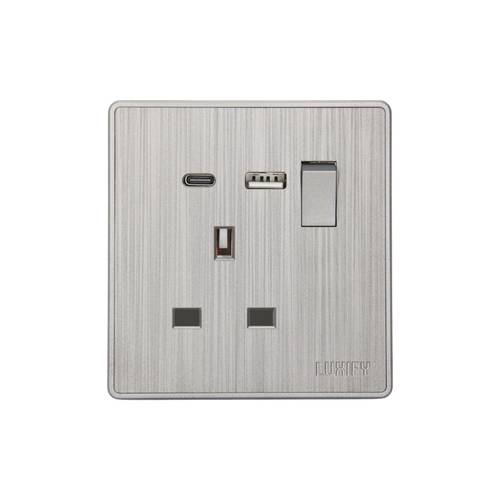 فيش 13 امبير مع LUXIFY USB + TYPE C سلفر مطور