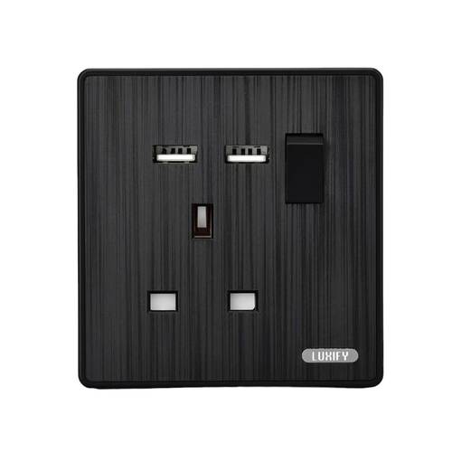 فيش 13 امبير مع LUXIFY USB اسود مطور           