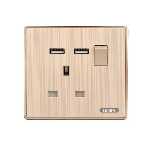 فيش 13 امبير مع LUXIFY USB  ذهبي          