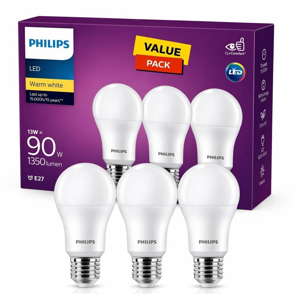 باك 3 لمبات LED E27 إضاءة دافئة Warm White – 13W (تعادل 90W) – 1350 لومن – توفير طاقة حتى 85% – عمر طويل 15,000 ساعة
