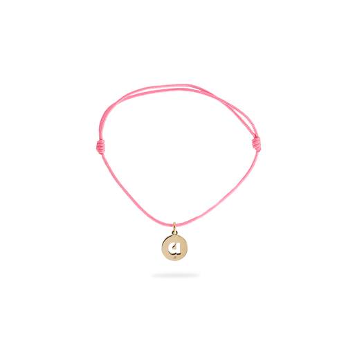 Gold letter bracelet with pink thread