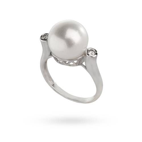 خاتم ذهب أبيض لؤلؤ  Fresh Water من كولكشن The Pearl