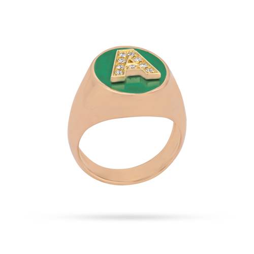 Modern colorful oval chevelier ring with diamond letter