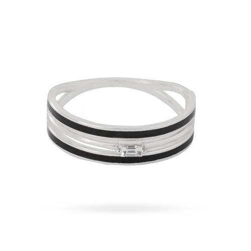 Black enamel ring with diamond baguette 