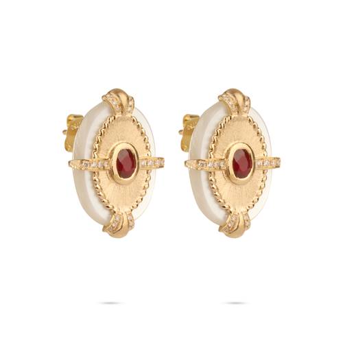 Mother of pearl earring with red ruby