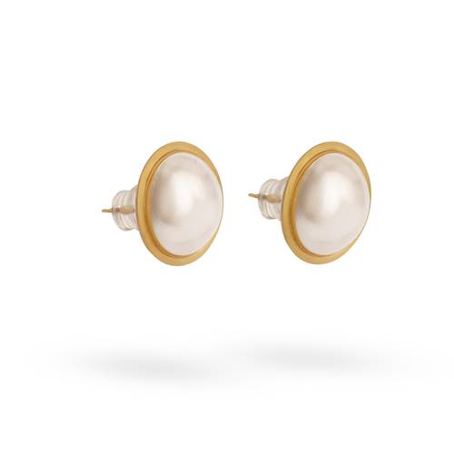 Round pearl earrings in matte gold